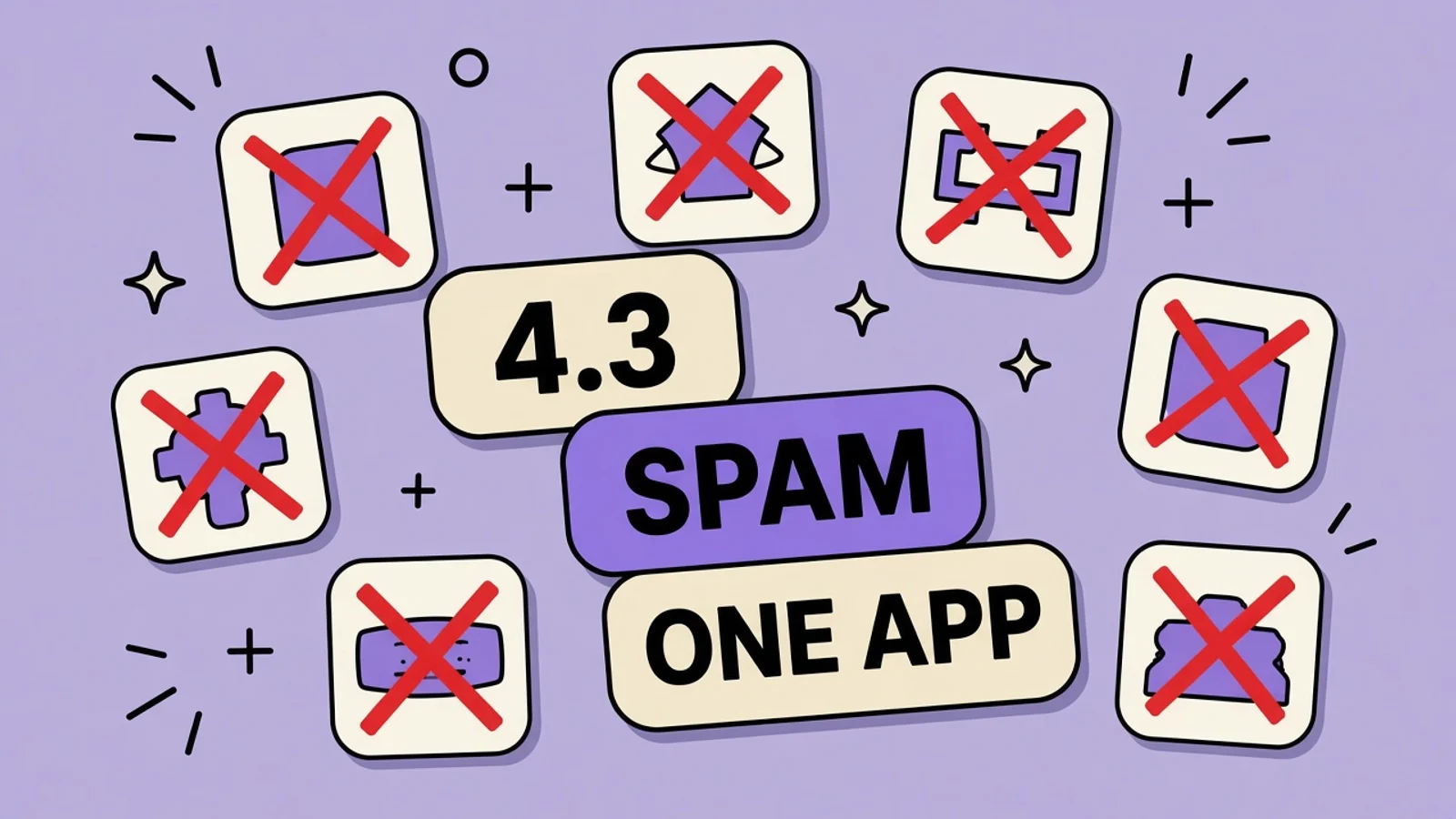 Eight nearly identical habit-app icons collapsing into one app icon after a guideline 4.3 spam rejection