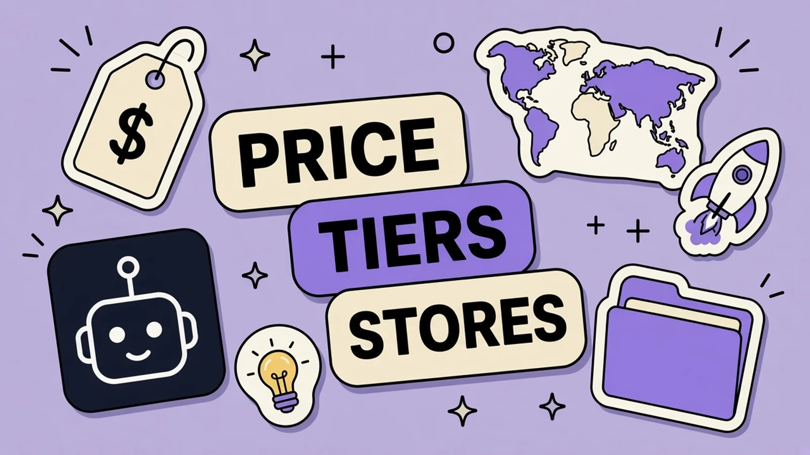A one-time-purchase drawing app with a base price and a separate list of territories switched on or off
