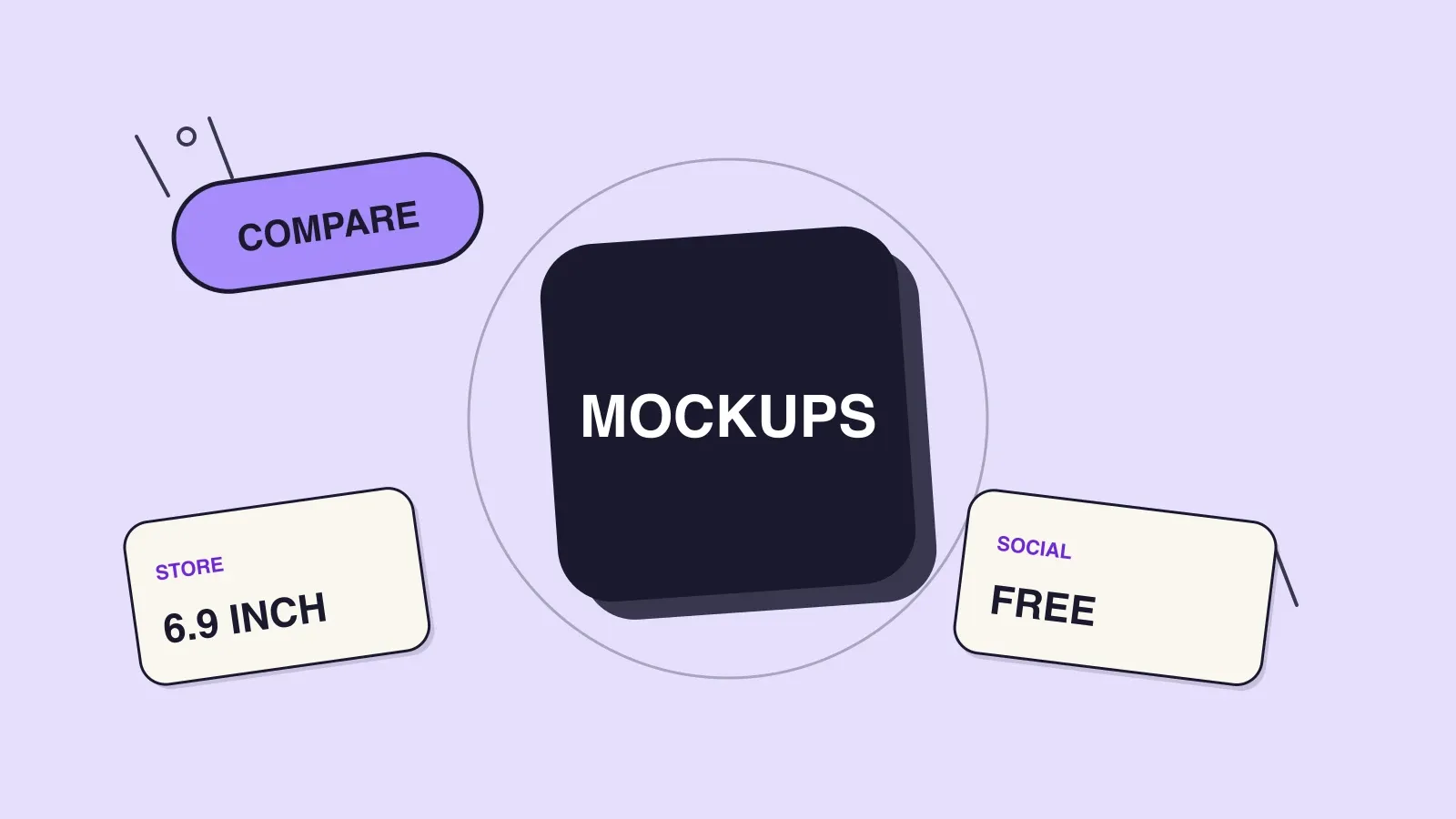 Sticker collage of phone and tablet frames with a MOCKUPS label for app mockup generators