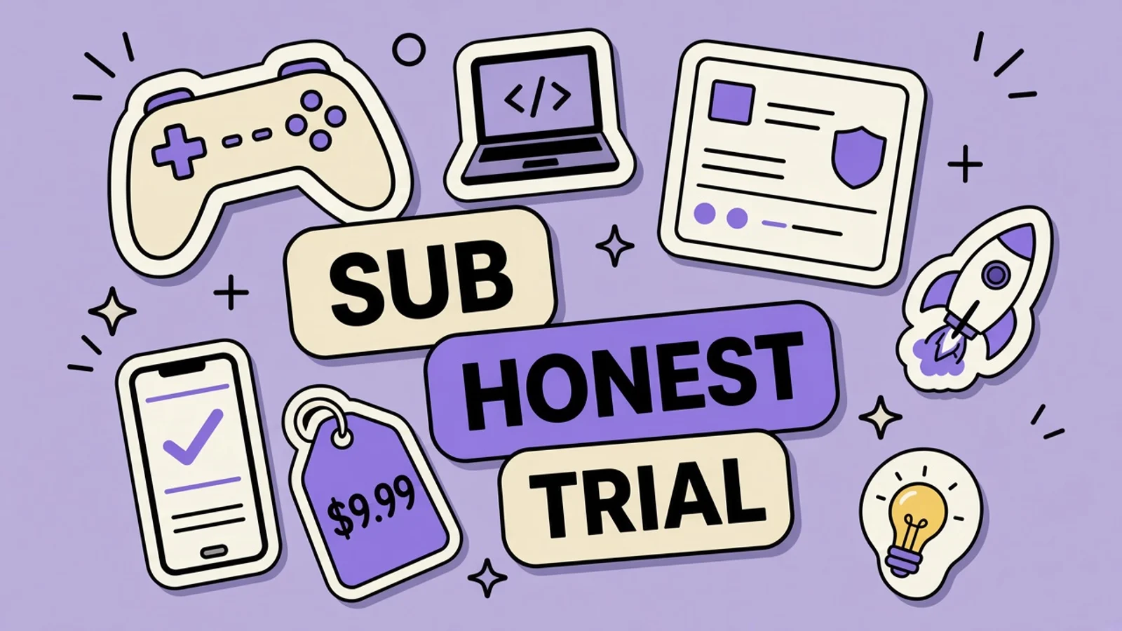 Meditation app paywall screenshot showing a renewing trial, next to a crossed-out free sticker