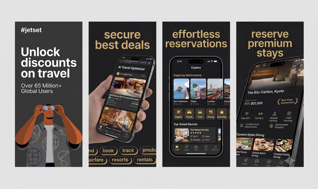 App Store screenshot set designed with AppGrowthKit AI for a travel app